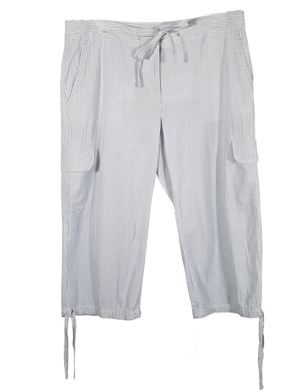 IZOD Blue White Pinstripe Seersucker Cropped Capri Pants Women's Size 12